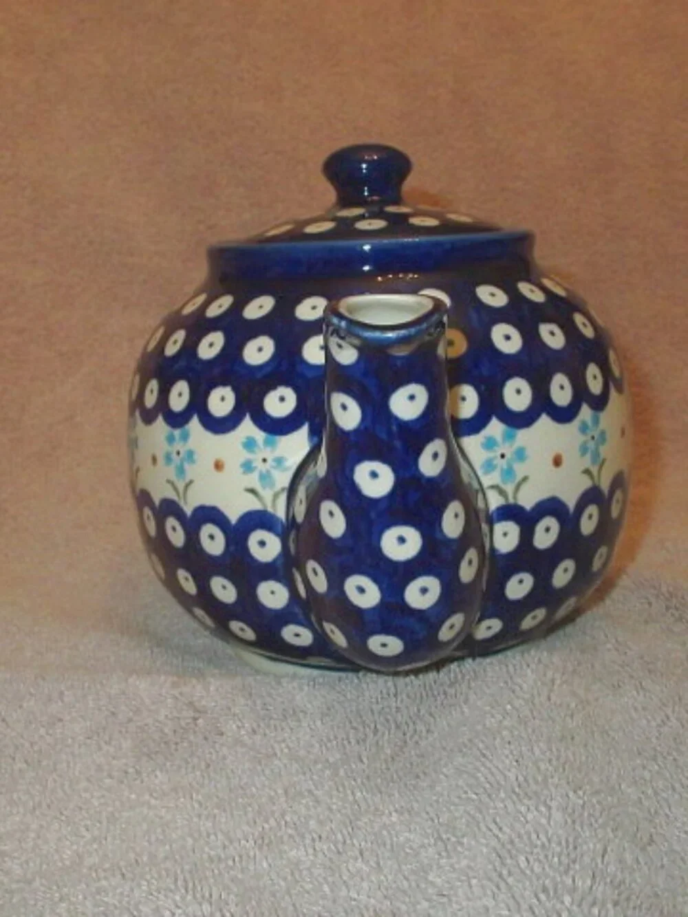 Polish Pottery Blue Rose Flowering Peacock Tea Pot 32 oz Boleslawiec Stoneware